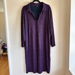 J. Jill Wearever Knit Shirt Dress Navy Blue Red Polka Dot Women's Size Plus 2X